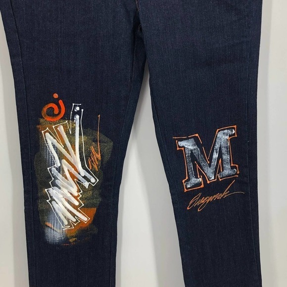 Miskeen Women's Graffiti Skinny Jeans Size 9 Painted & Embroidered Dark Wash - Picture 4 of 12